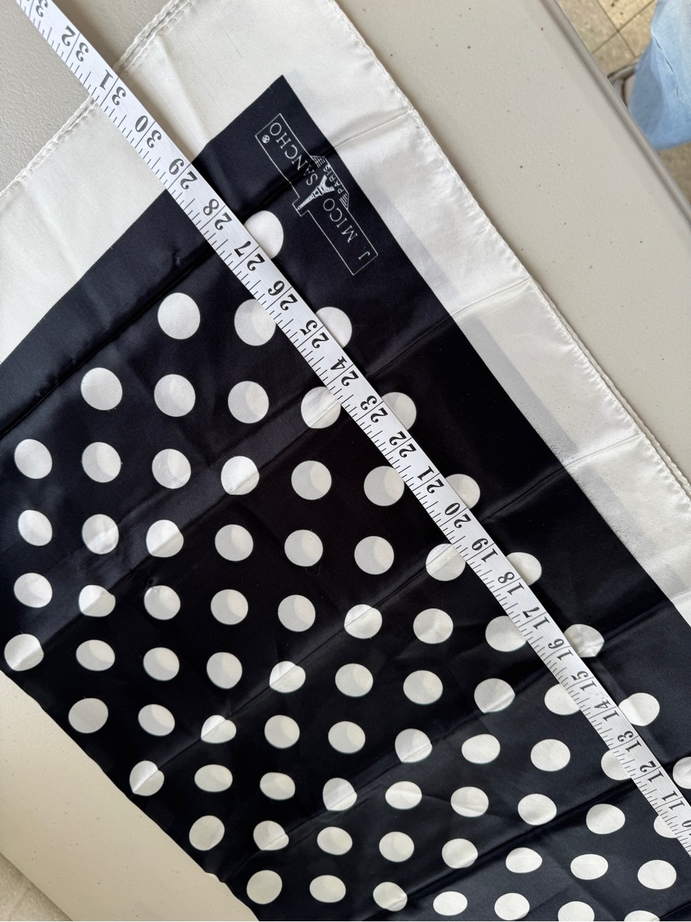 J. Mico Sancho Paris Polka Dot Silk Scarf Black White Square Vintage Chic - Picture 13 of 16